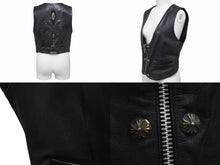 画像をギャラリービューアに読み込む, CHROME HEARTS クロムハーツ BSフレア フレアニー レザーベスト サイズM ブラック シルバー925 レザー 美品 中古 4b002481
