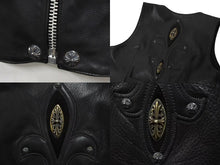 画像をギャラリービューアに読み込む, CHROME HEARTS クロムハーツ BSフレア フレアニー レザーベスト サイズM ブラック シルバー925 レザー 美品 中古 4b002481