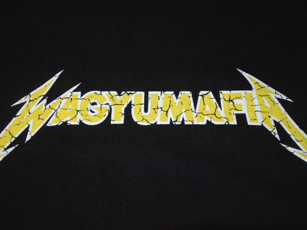 極美品 WAGYU MAFIA 和牛マフィア メタリカサンプリングロゴＴシャツ コットン ブラック イエロー サイズL 中古 4b002503