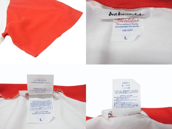 WAGYU MAFIA 和牛マフィア TERUZUSI 照寿司 リンガーＴコットン ホワイト レッド サイズL 美品 中古 4b002506