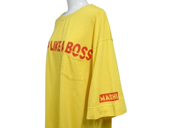 MASHI NO MASHI TOKYO マシのマシの東京 SLURP LIKE A BOSS プリント ポケットＴシャツ コットン イエロー サイズL 美品 中古 4b002526