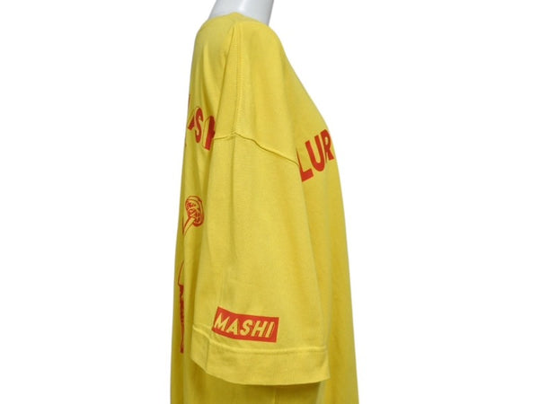 MASHI NO MASHI TOKYO マシのマシの東京 SLURP LIKE A BOSS プリント ポケットＴシャツ コットン イエロー サイズL 美品 中古 4b002526