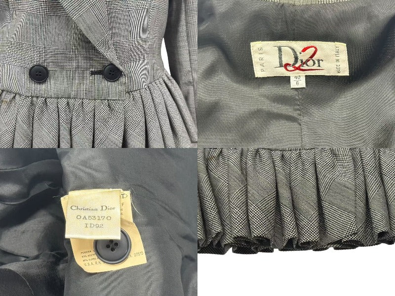 Christian Dior クリスチャンディオール テーラードジャケット スカート セットアップ グレー グレンチェック柄 サイズ40/6 美品 中古 4b002534