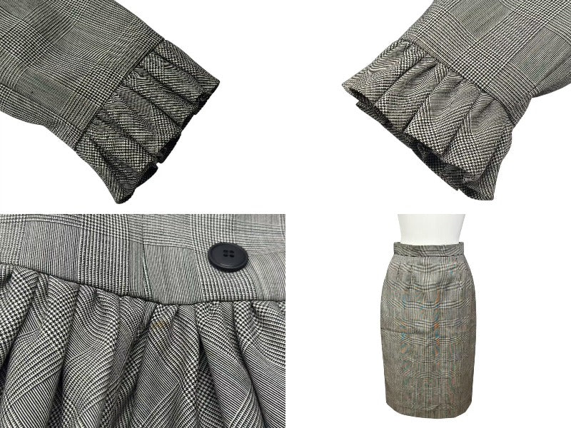 Christian Dior クリスチャンディオール テーラードジャケット スカート セットアップ グレー グレンチェック柄 サイズ40/6 美品 中古 4b002534