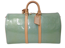画像をギャラリービューアに読み込む, LOUIS VUITTON ルイヴィトン モノグラムヴェルニ マーサー ボストンバッグ M91001 グリーン 美品 中古 4b002545