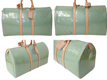 画像をギャラリービューアに読み込む, LOUIS VUITTON ルイヴィトン モノグラムヴェルニ マーサー ボストンバッグ M91001 グリーン 美品 中古 4b002545