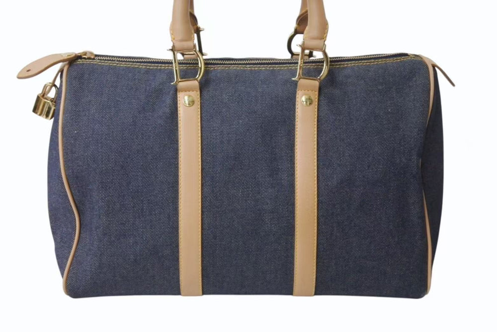 CHRISTIAN DIOR クリスチャンディオール デニム ハンドバッグ ボストン型 PZ 1201 キャンバス レザー ブルー ブラウン 美品 中古 4b002551