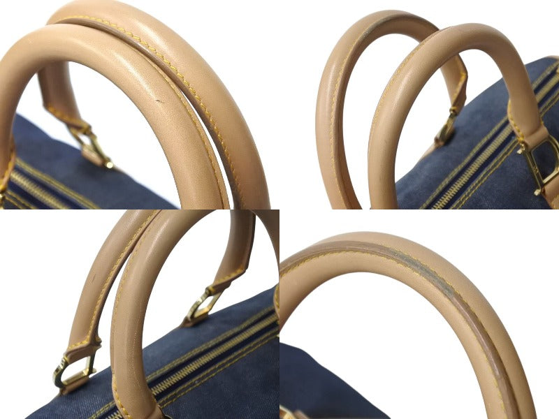 CHRISTIAN DIOR クリスチャンディオール デニム ハンドバッグ ボストン型 PZ 1201 キャンバス レザー ブルー ブラウン 美品 中古 4b002551