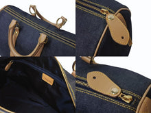 画像をギャラリービューアに読み込む, CHRISTIAN DIOR クリスチャンディオール デニム ハンドバッグ ボストン型 PZ 1201 キャンバス レザー ブルー ブラウン 美品 中古 4b002551