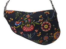 画像をギャラリービューアに読み込む, 極美品 CHRISTIAN DIOR クリスチャンディオール サドルバッグ RU0052 キャンバス レザー ブラック マルチカラー シルバー金具 中古 4b002552