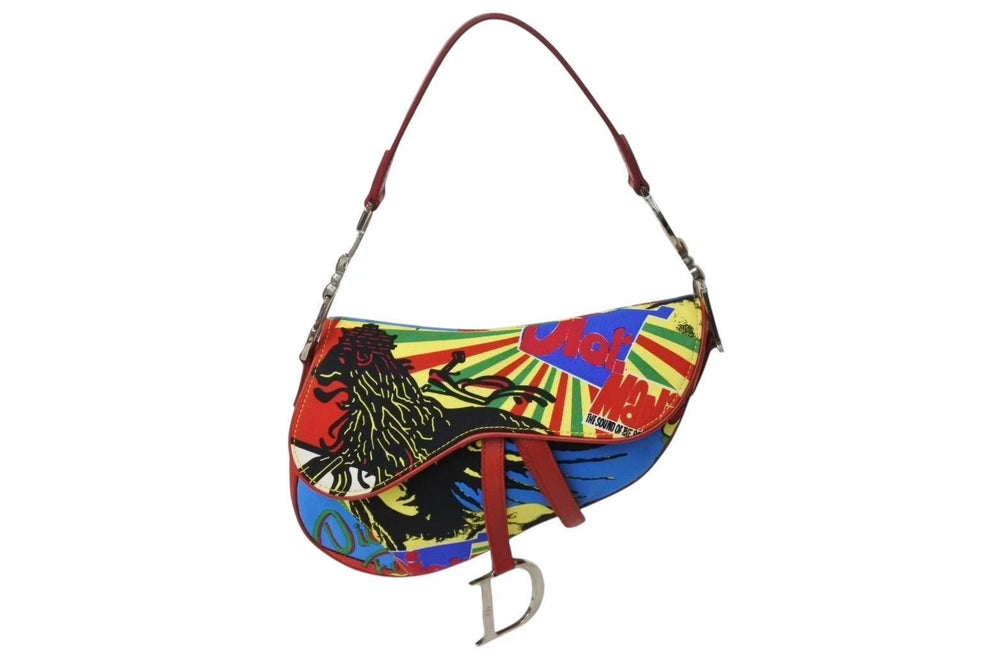 Very Good Condition CHRISTIAN DIOR Galliano Period Saddle Bag Rasta Bob Marley Shoulder Bag Multicolor Used 4b002553