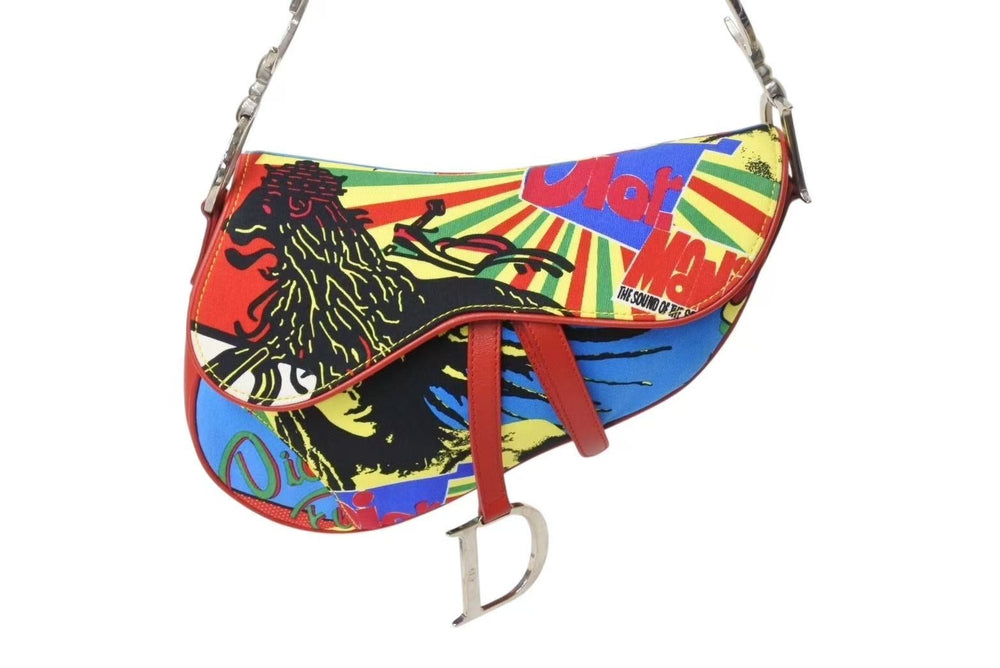 Very Good Condition CHRISTIAN DIOR Galliano Period Saddle Bag Rasta Bob Marley Shoulder Bag Multicolor Used 4b002553