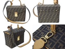 画像をギャラリービューアに読み込む, FENDI フェンディ バニティバッグ ショルダーバッグ 2WAY ズッカ柄 キャンバス レザー ブラウン ゴールド金具 美品 中古 4b002554