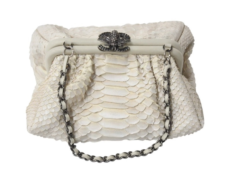 極美品 CHANEL シャネル チェーンハンドバッグ 14番台 ココマーク ホワイト系 アンティークシルバー金具 中古 4b002586