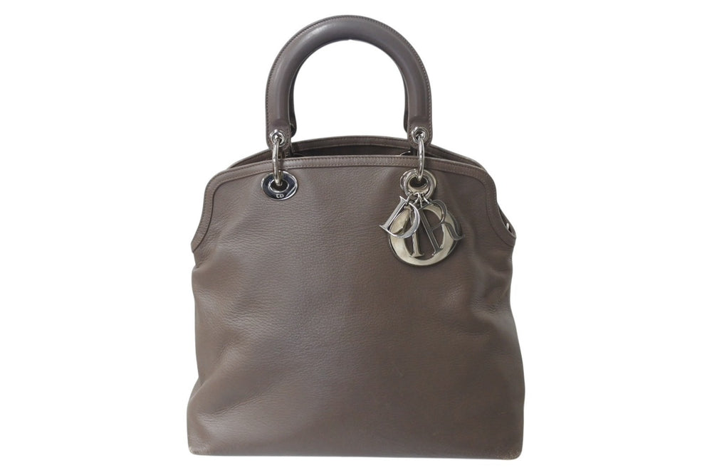 Christian Dior Handbag Beige Leather 05-MA-0123 Silver Hardware Good Condition Used 4b002587