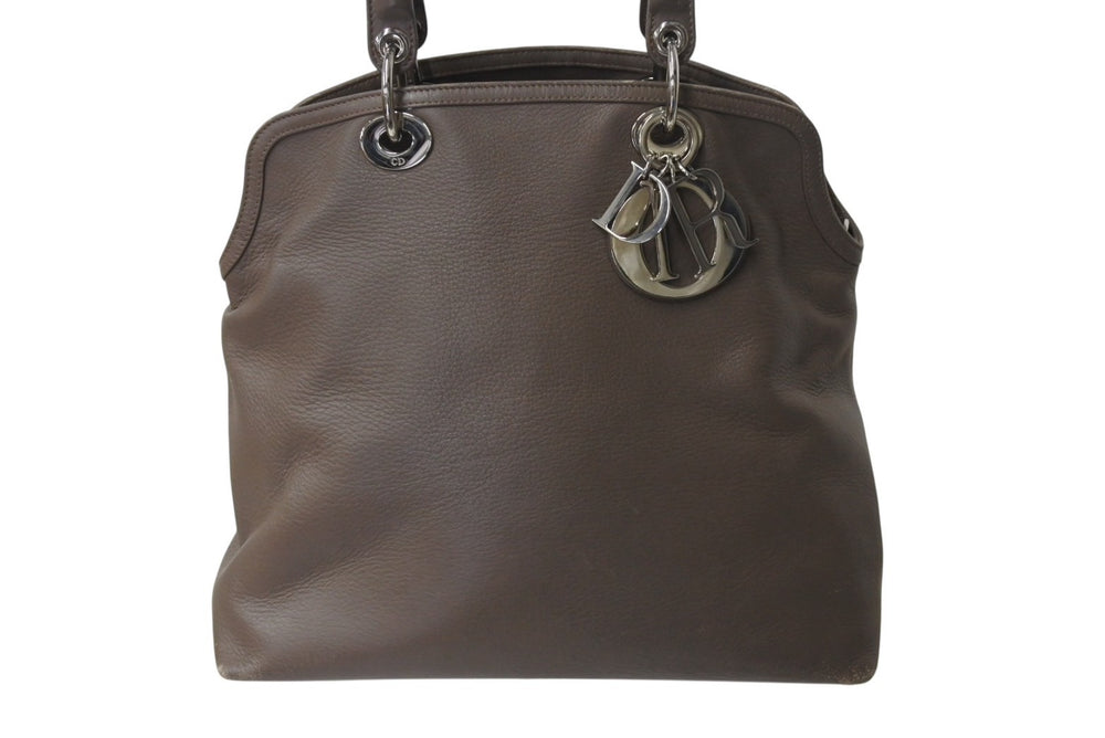 Christian Dior Handbag Beige Leather 05-MA-0123 Silver Hardware Good Condition Used 4b002587