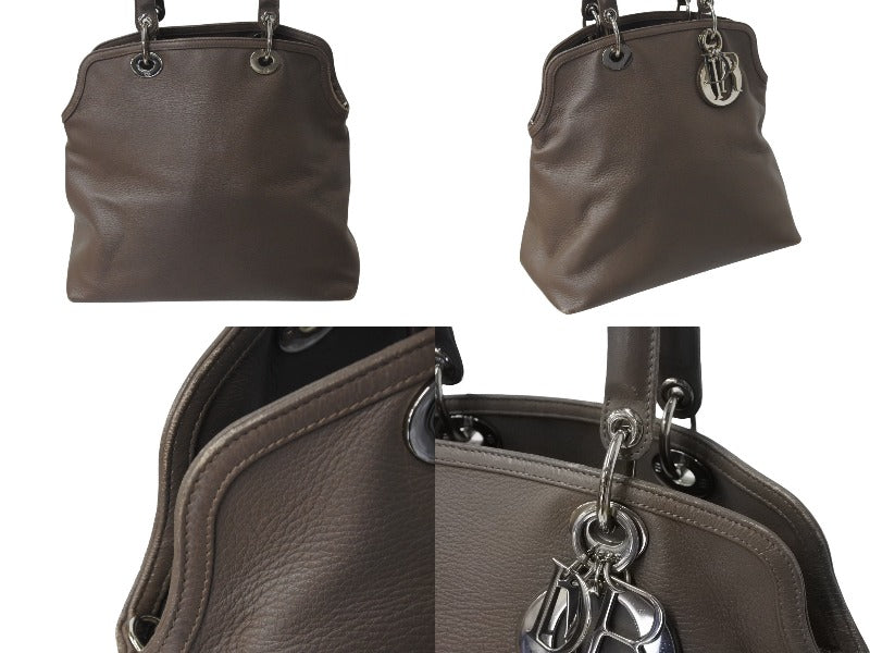 Christian Dior クリスチャンディオール ハンドバッグ ベージュ レザー 05-MA-0123 シルバー金具 美品 中古 4b002587