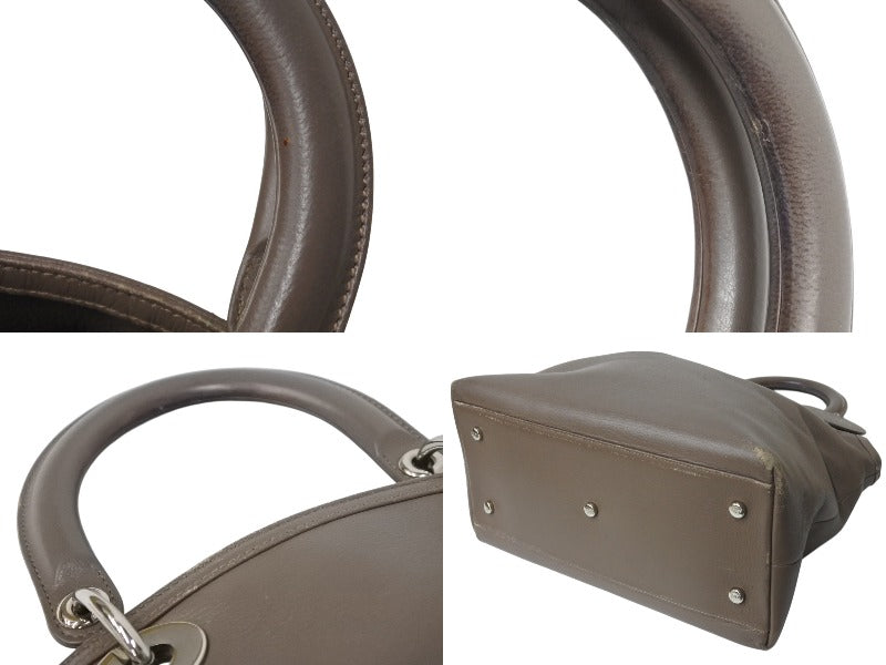 Christian Dior クリスチャンディオール ハンドバッグ ベージュ レザー 05-MA-0123 シルバー金具 美品 中古 4b002587