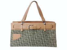 画像をギャラリービューアに読み込む, ChristianDior クリスチャンディオール トロッター ハンドバッグ BM0081 コットンキャンバス グリーン ベージュ 美品 中古 4b002589