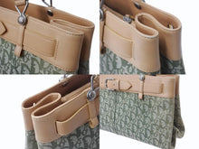 画像をギャラリービューアに読み込む, ChristianDior クリスチャンディオール トロッター ハンドバッグ BM0081 コットンキャンバス グリーン ベージュ 美品 中古 4b002589