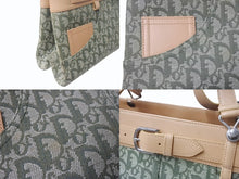 画像をギャラリービューアに読み込む, ChristianDior クリスチャンディオール トロッター ハンドバッグ BM0081 コットンキャンバス グリーン ベージュ 美品 中古 4b002589