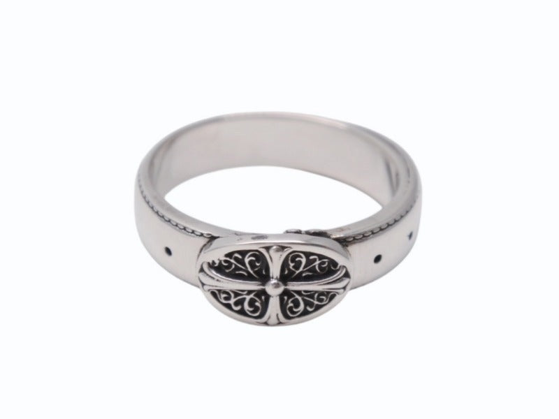 新品同様 CHROME HEARTS クロムハーツ BELTED OVAL RING SML スモールベルト オーバルリング 重量約8.4g サイズ24号 シルバー925 中古 4b002602