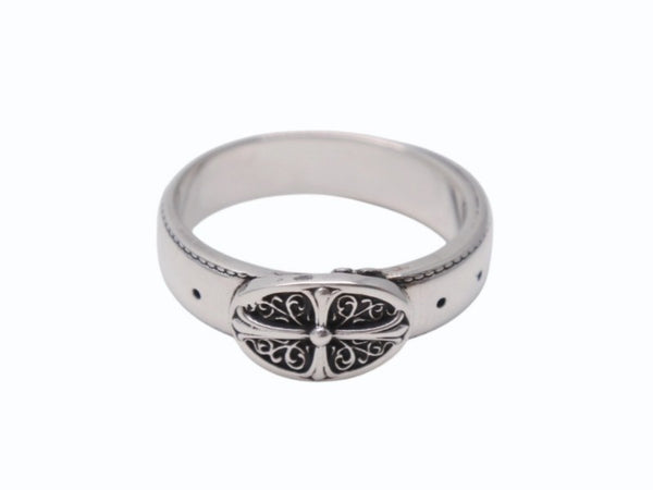 新品同様 CHROME HEARTS クロムハーツ BELTED OVAL RING SML スモールベルト オーバルリング 重量約8.4g サイズ24号 シルバー925 中古 4b002602