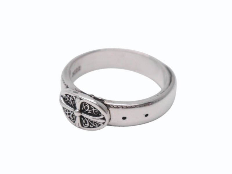 新品同様 CHROME HEARTS クロムハーツ BELTED OVAL RING SML スモールベルト オーバルリング 重量約8.4g サイズ24号 シルバー925 中古 4b002602