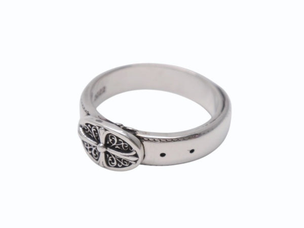 新品同様 CHROME HEARTS クロムハーツ BELTED OVAL RING SML スモールベルト オーバルリング 重量約8.4g サイズ24号 シルバー925 中古 4b002602
