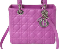 画像をギャラリービューアに読み込む, CHRISTIAN DIOR クリスチャンディオール レディディオール ミディアム 2WAY ハンドバッグ カナージュ パープル シルバー 美品 中古 4b002632