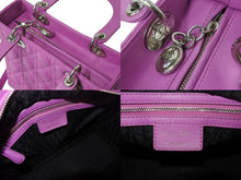 画像をギャラリービューアに読み込む, CHRISTIAN DIOR クリスチャンディオール レディディオール ミディアム 2WAY ハンドバッグ カナージュ パープル シルバー 美品 中古 4b002632