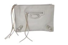 画像をギャラリービューアに読み込む, BALENCIAGA バレンシアガ メタルエッジ クラッチバッグ 390174 グレー レザー シルバー金具 手持ち ポーチ 美品 中古 4b002642