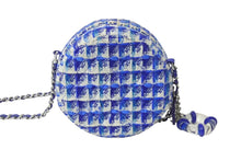 画像をギャラリービューアに読み込む, CHANEL シャネル ラウンド チェーンショルダーバッグ 27番台 シャネル19 ココマーク ツイード ブルー 美品 中古 4b002660