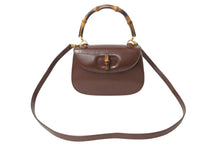 画像をギャラリービューアに読み込む, GUCCI グッチ ハンドバッグ ダークブラウン レザー バンブー ポシェット 00020460188 ゴールド金具 美品 中古 4b002671