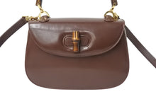 画像をギャラリービューアに読み込む, GUCCI グッチ ハンドバッグ ダークブラウン レザー バンブー ポシェット 00020460188 ゴールド金具 美品 中古 4b002671