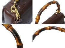 画像をギャラリービューアに読み込む, GUCCI グッチ ハンドバッグ ダークブラウン レザー バンブー ポシェット 00020460188 ゴールド金具 美品 中古 4b002671