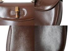 画像をギャラリービューアに読み込む, GUCCI グッチ ハンドバッグ ダークブラウン レザー バンブー ポシェット 00020460188 ゴールド金具 美品 中古 4b002671