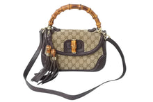 画像をギャラリービューアに読み込む, GUCCI グッチ ハンドバッグ ベージュ ブラウン バンブー GGスプリームキャンバス 254884 ゴールド金具 美品 中古 4b002673