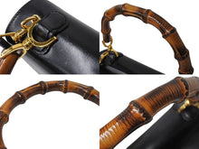 画像をギャラリービューアに読み込む, GUCCI グッチ バンブー 2WAY ハンドバッグ 000 1364 0633 カーフスキン ブラック ゴールド金具 ウッド 美品 中古 4b002677