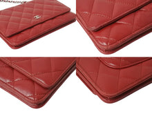 画像をギャラリービューアに読み込む, CHANEL シャネル チェーンウォレット ショルダーバッグ 長財布 19番台 ラムスキン ココマーク キルティング レッド 美品 中古 4b002700