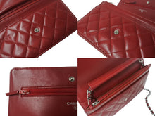 画像をギャラリービューアに読み込む, CHANEL シャネル チェーンウォレット ショルダーバッグ 長財布 19番台 ラムスキン ココマーク キルティング レッド 美品 中古 4b002700