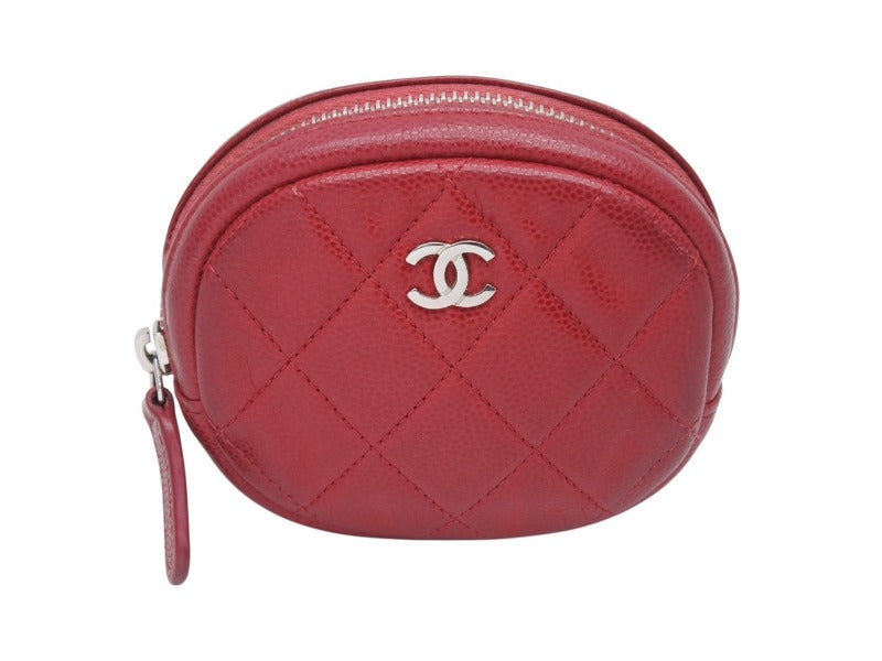 CHANEL Chanel Matelasse Coin Case Coco Mark No. 26 Made in Spain Caviar Skin Red Silver Hardware Good Condition Used 4b002701