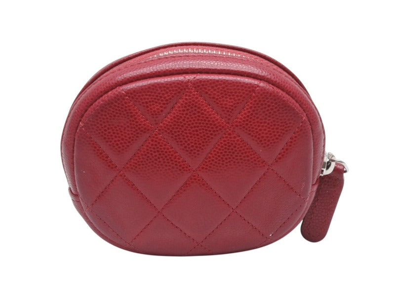 CHANEL Chanel Matelasse Coin Case Coco Mark No. 26 Made in Spain Caviar Skin Red Silver Hardware Good Condition Used 4b002701