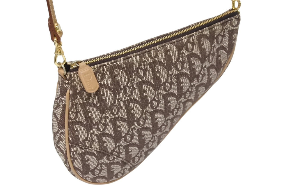 Christian Dior クリスチャンディオール トロッター サドルバッグ ショルダーバッグ サドルポーチ ブラウン 美品 中古 4b002716