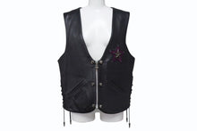 画像をギャラリービューアに読み込む, 極美品 CHROME HEARTS クロムハーツ レザーベスト オーダー スター クロス クロー パープル ブラック シルバー925 希少 レザー 中古 4b002733