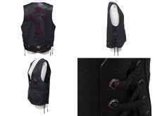 画像をギャラリービューアに読み込む, 極美品 CHROME HEARTS クロムハーツ レザーベスト オーダー スター クロス クロー パープル ブラック シルバー925 希少 レザー 中古 4b002733