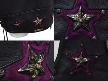 画像をギャラリービューアに読み込む, 極美品 CHROME HEARTS クロムハーツ レザーベスト オーダー スター クロス クロー パープル ブラック シルバー925 希少 レザー 中古 4b002733