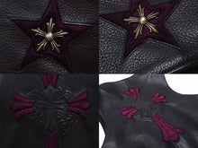 画像をギャラリービューアに読み込む, 極美品 CHROME HEARTS クロムハーツ レザーベスト オーダー スター クロス クロー パープル ブラック シルバー925 希少 レザー 中古 4b002733