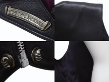 画像をギャラリービューアに読み込む, 極美品 CHROME HEARTS クロムハーツ レザーベスト オーダー スター クロス クロー パープル ブラック シルバー925 希少 レザー 中古 4b002733