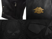 画像をギャラリービューアに読み込む, 極美品 HARLEY DAVIDSON ハーレーダビットソン レザーベスト 98132 サイズM レザー スカル パッチ ブラック 中古 4b002760